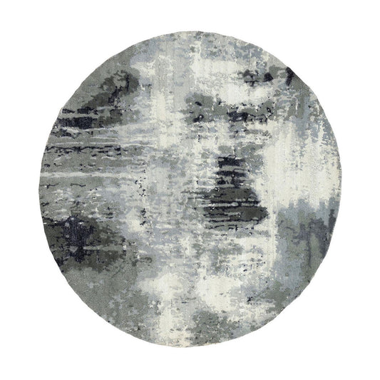 Modern and Contemporary Wool & Silk Hand Knotted Rug Grey No Border 4.2X4.3 -O062035