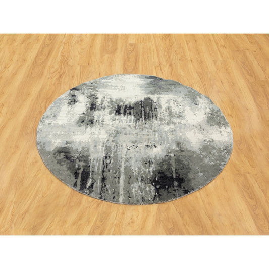 Modern and Contemporary Wool & Silk Hand Knotted Rug Grey No Border 4.2X4.3 -O062035
