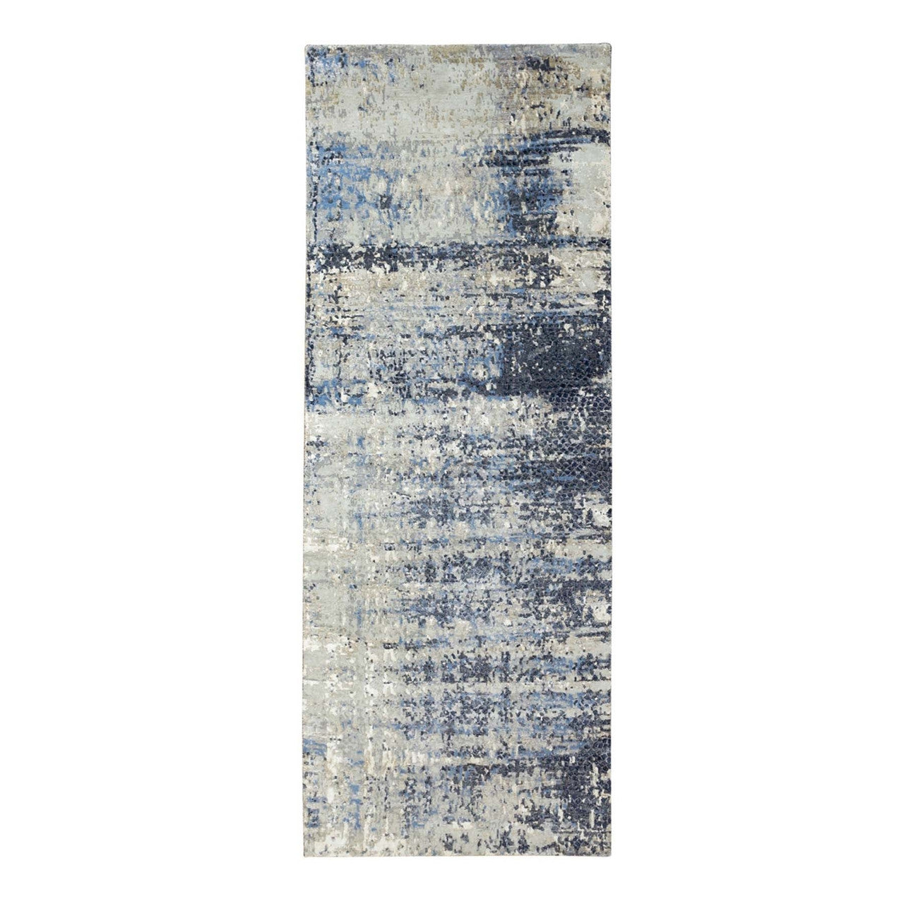 Gray 4'0" x 11'9" Modern and Contemporary Hand knotted Wool/Silk Rug - Sku: O062037