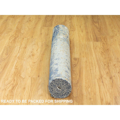 Modern and Contemporary Wool & Silk Hand Knotted Rug Grey No Border 4.0X11.9 -O062037