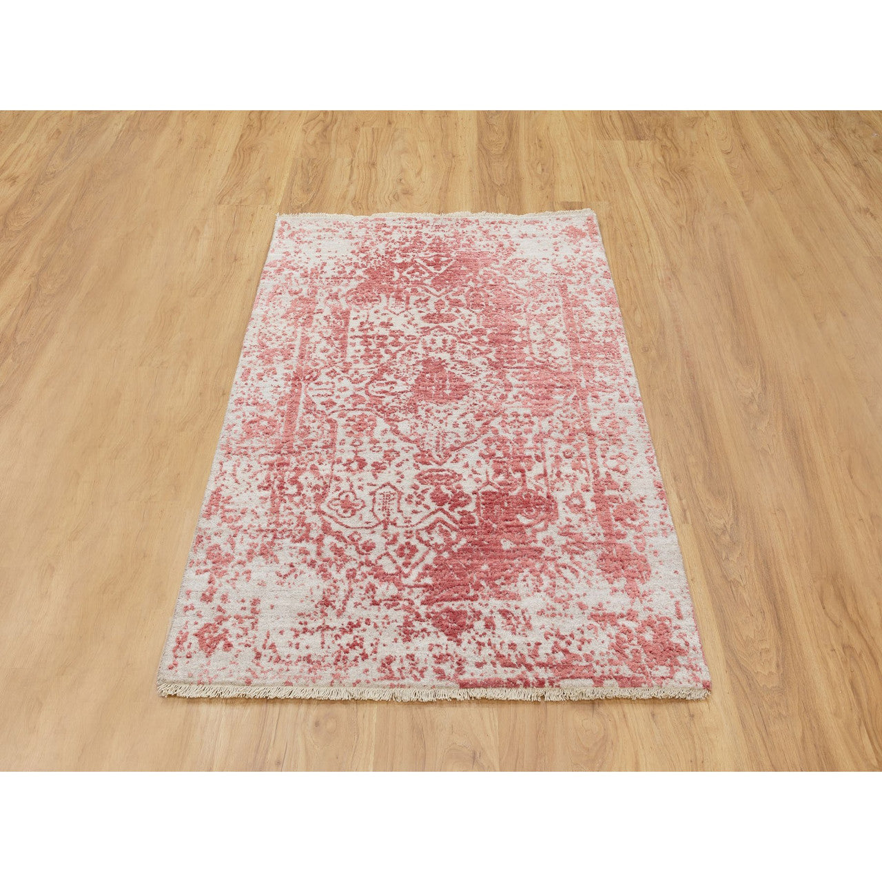 Transitional Wool & Pure Silk Hand Knotted Rug Pink No Border 3.0X5.0 -O062043