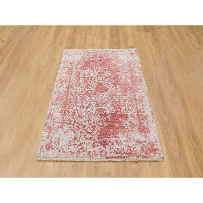 Transitional Wool & Pure Silk Hand Knotted Rug Pink No Border 3.0X5.0 -O062043