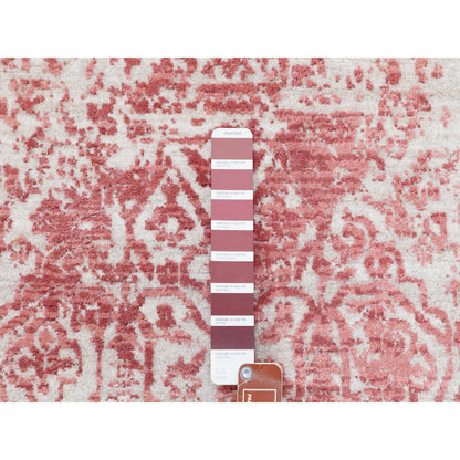 Transitional Wool & Pure Silk Hand Knotted Rug Pink No Border 3.0X5.0 -O062043