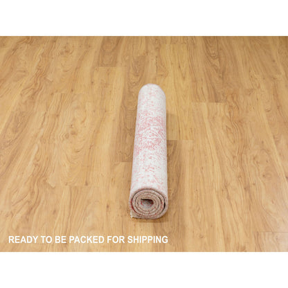 Transitional Wool & Pure Silk Hand Knotted Rug Pink No Border 3.0X5.0 -O062043