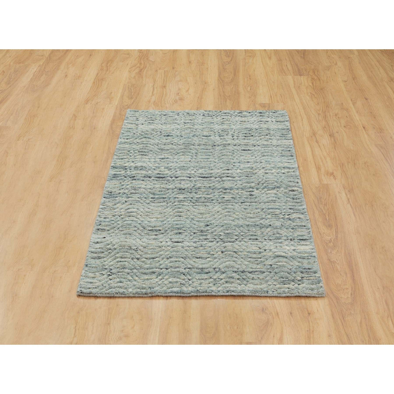 Modern and Contemporary Wool Hand Loomed Rug Green No Border 2.10X5.0 -O062050