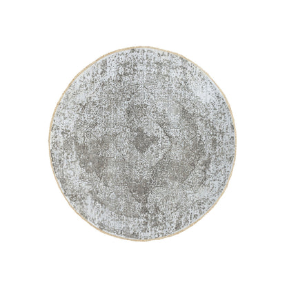 Transitional Wool & Pure Silk Hand Knotted Rug Grey No Border 6.0X6.0 -O062054