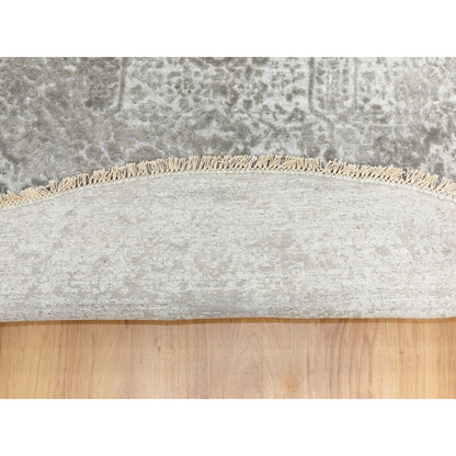 Transitional Wool & Pure Silk Hand Knotted Rug Grey No Border 6.0X6.0 -O062054