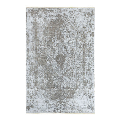 Transitional Wool & Pure Silk Hand Knotted Rug Grey No Border 6.0X9.0 -O062057