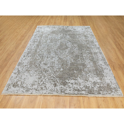 Transitional Wool & Pure Silk Hand Knotted Rug Grey No Border 6.0X9.0 -O062057