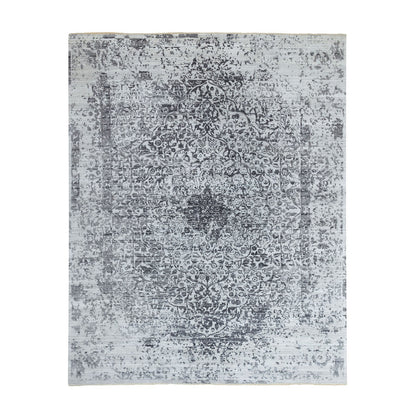 Transitional Wool & Pure Silk Hand Knotted Rug Grey No Border 8.0X10.1 -O062058