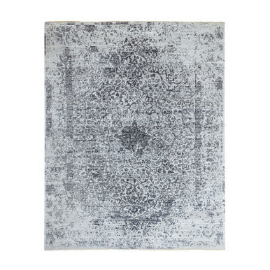 Transitional Wool & Pure Silk Hand Knotted Rug Grey No Border 8.0X10.1 -O062058