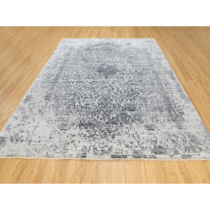 Transitional Wool & Pure Silk Hand Knotted Rug Grey No Border 8.0X10.1 -O062058