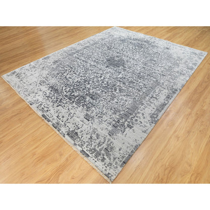 Transitional Wool & Pure Silk Hand Knotted Rug Grey No Border 8.0X10.1 -O062058