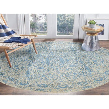 Transitional Wool & Silk Hand Loomed Rug Blue No Border 9.10X9.10 -O062066