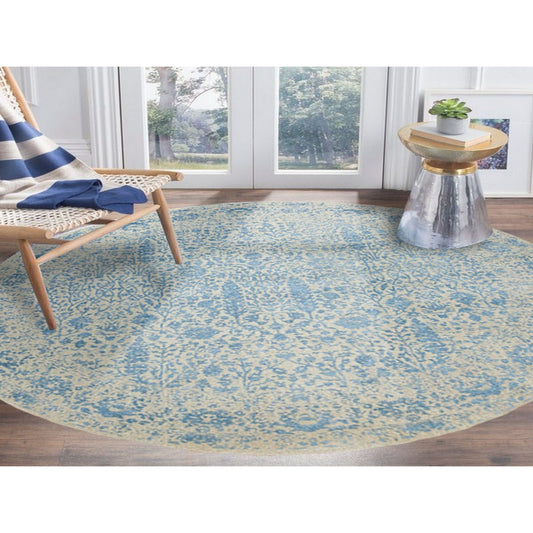 Transitional Wool & Silk Hand Loomed Rug Blue No Border 9.10X9.10 -O062066