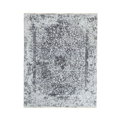 Transitional Wool & Pure Silk Hand Knotted Rug Grey No Border 5.3X7.0 -O062068