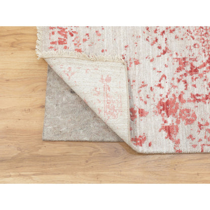 Transitional Wool & Pure Silk Hand Knotted Rug Pink No Border 6.0X9.2 -O062069