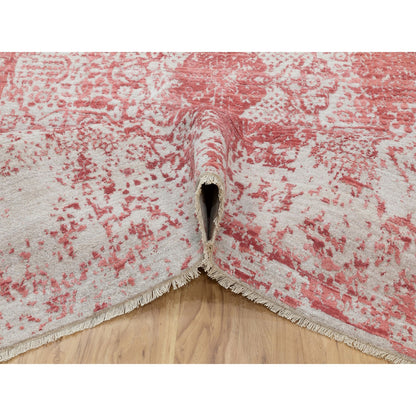 Transitional Wool & Pure Silk Hand Knotted Rug Pink No Border 6.0X9.2 -O062069