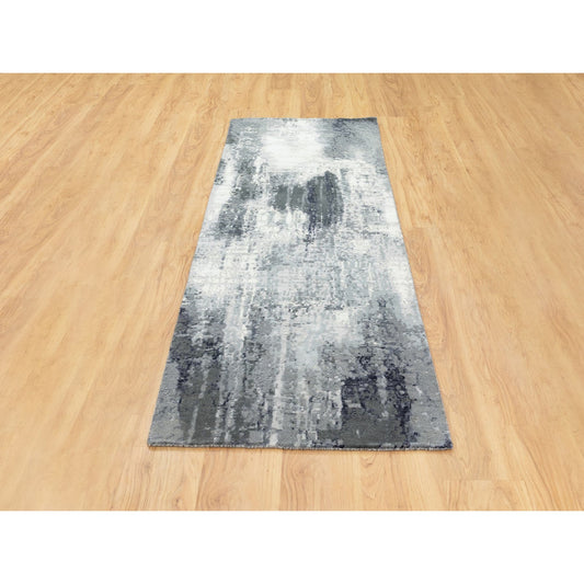 Modern and Contemporary Wool & Silk Hand Knotted Rug Ivory No Border 2.5X8.0 -O062070