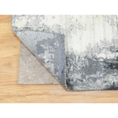 Modern and Contemporary Wool & Silk Hand Knotted Rug Ivory No Border 2.5X8.0 -O062070