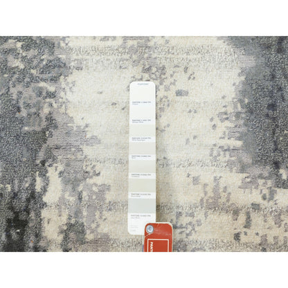 Modern and Contemporary Wool & Silk Hand Knotted Rug Ivory No Border 2.5X8.0 -O062070