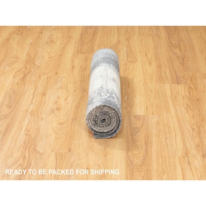 Modern and Contemporary Wool & Silk Hand Knotted Rug Ivory No Border 2.5X8.0 -O062070