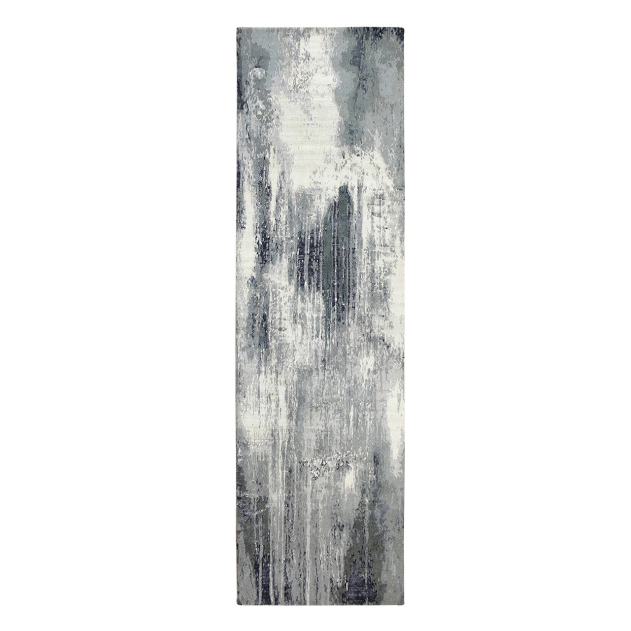 Ivory 2'6" x 10'0" Modern and Contemporary Hand knotted Wool/Silk Rug - Sku: O062071