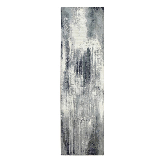 Modern and Contemporary Wool & Silk Hand Knotted Rug Ivory No Border 2.6X10.0 -O062071