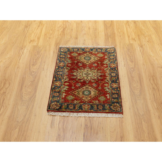 Heriz Wool Hand Knotted Rug Red Navy Blue 2.1X3.0 -O062090