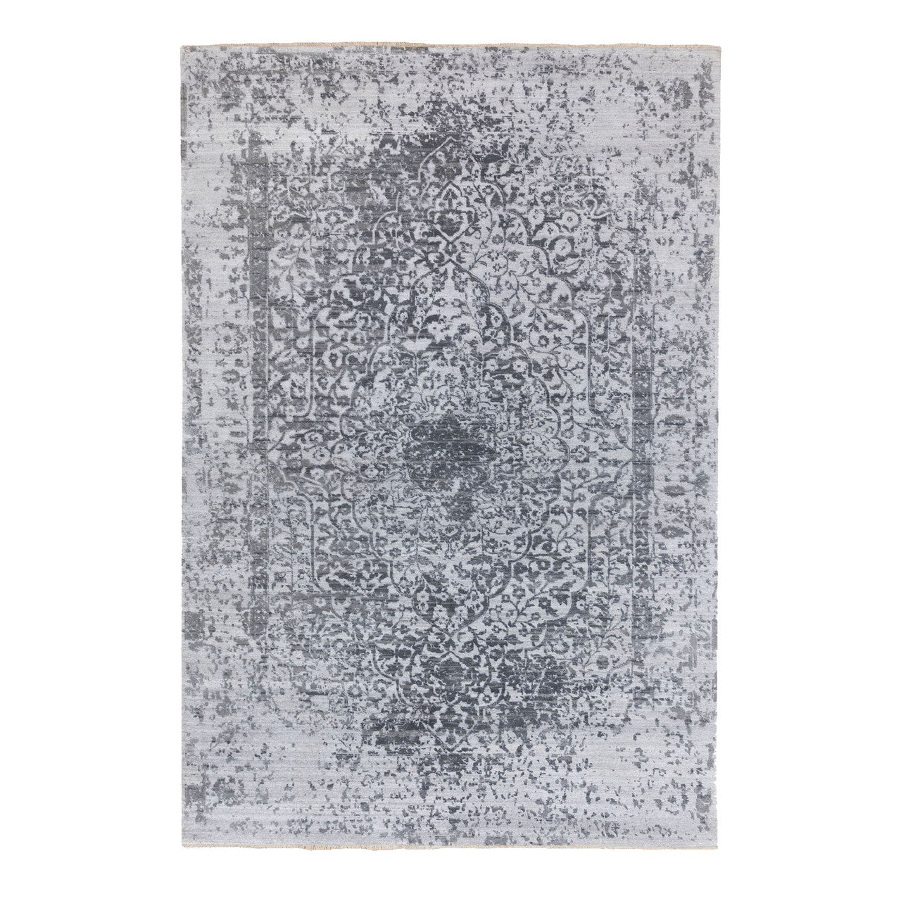 Gray 6'1" x 9'2" Transitional & Pure Hand knotted Wool/Silk Rug - Sku: O062094