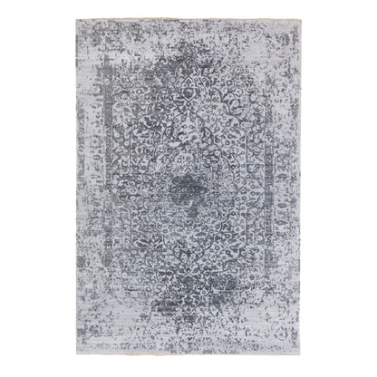 Transitional Wool & Pure Silk Hand Knotted Rug Grey No Border 6.1X9.2 -O062094