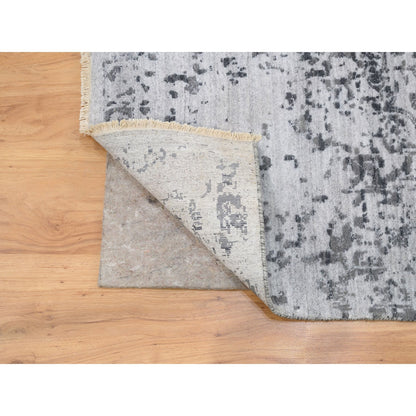 Transitional Wool & Pure Silk Hand Knotted Rug Grey No Border 6.1X9.2 -O062094