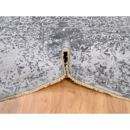 Transitional Wool & Pure Silk Hand Knotted Rug Grey No Border 6.1X9.2 -O062094