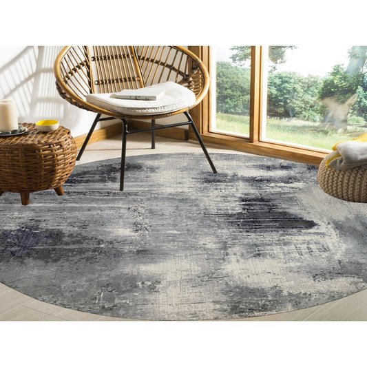 Modern and Contemporary Wool & Silk Hand Knotted Rug Ivory No Border 11.10X12.0 -O062100