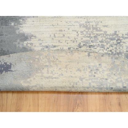 Modern and Contemporary Wool & Silk Hand Knotted Rug Ivory No Border 11.10X12.0 -O062100