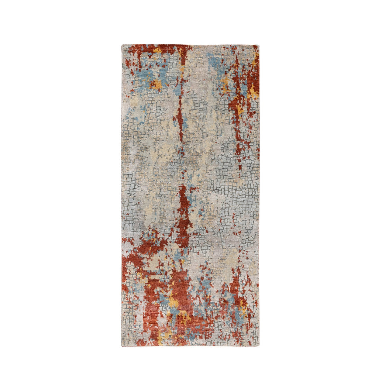 Gray 2'6" x 5'10" Modern and Contemporary Hand knotted Wool/Silk Rug - Sku: O062111