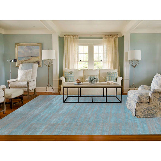 Hand-Loomed Wool Hand Loomed Rug Blue No Border 9.11X13.11 -O062117