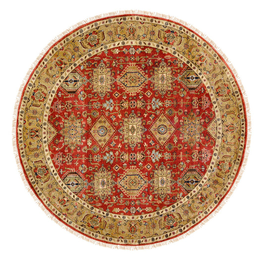 Heriz Wool Hand Knotted Rug Red Gold 7.9X7.9 -O062132