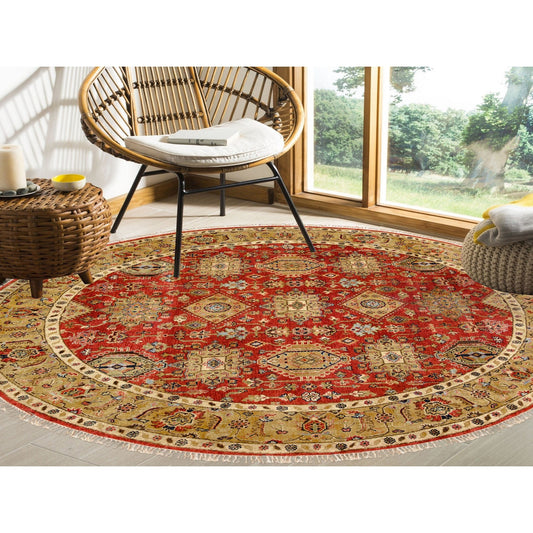 Heriz Wool Hand Knotted Rug Red Gold 7.9X7.9 -O062132