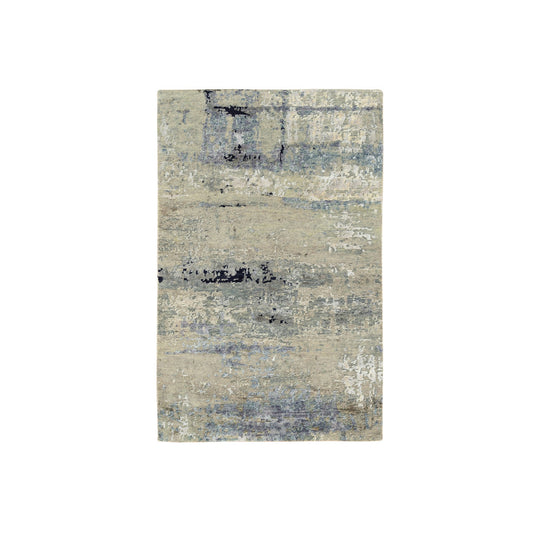 Modern and Contemporary Wool & Silk Hand Knotted Rug Ivory No Border 3.0X5.1 -O062154