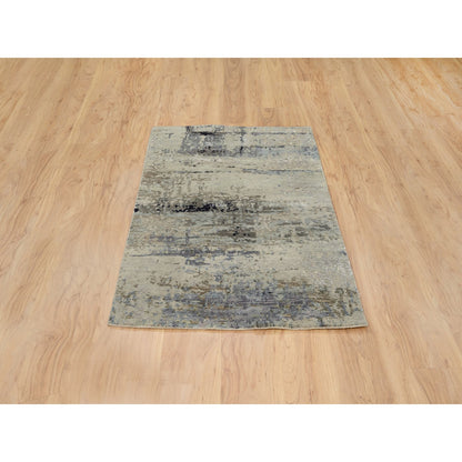 Modern and Contemporary Wool & Silk Hand Knotted Rug Ivory No Border 3.0X5.1 -O062154