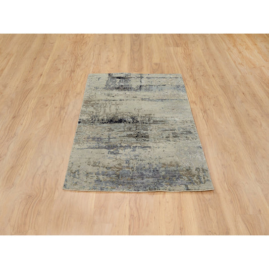 Modern and Contemporary Wool & Silk Hand Knotted Rug Ivory No Border 3.0X5.1 -O062154