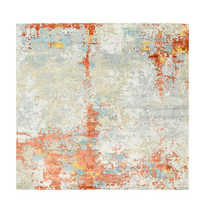 Modern and Contemporary Wool & Silk Hand Knotted Rug Grey No Border 9.9X9.10 -O062156