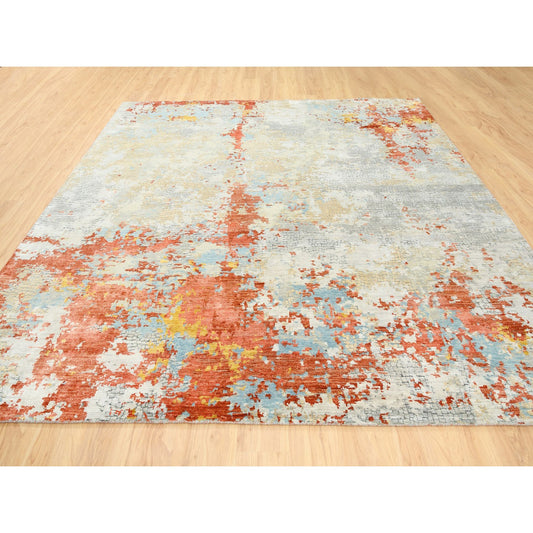 Modern and Contemporary Wool & Silk Hand Knotted Rug Grey No Border 9.9X9.10 -O062156