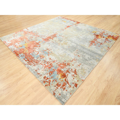 Modern and Contemporary Wool & Silk Hand Knotted Rug Grey No Border 9.9X9.10 -O062156