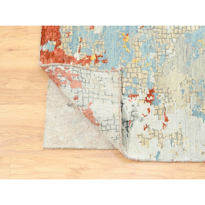 Modern and Contemporary Wool & Silk Hand Knotted Rug Grey No Border 9.9X9.10 -O062156