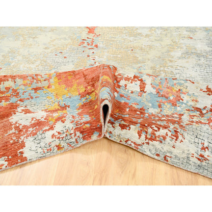 Modern and Contemporary Wool & Silk Hand Knotted Rug Grey No Border 9.9X9.10 -O062156