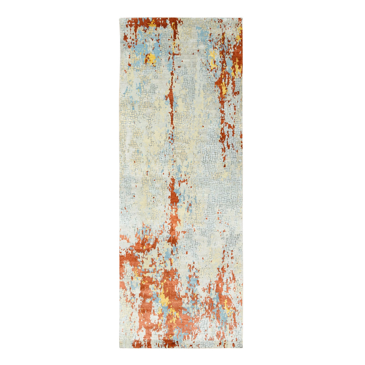 Gray 4'1" x 12'0" Modern and Contemporary Hand knotted Wool/Silk Rug - Sku: O062158
