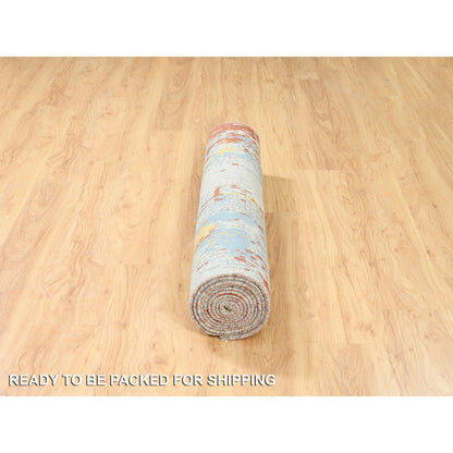 Modern and Contemporary Wool & Silk Hand Knotted Rug Grey No Border 4.1X12.0 -O062158