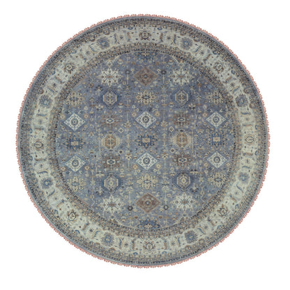 Heriz Wool Hand Knotted Rug Grey Ivory 14.0X14.0 -O062163